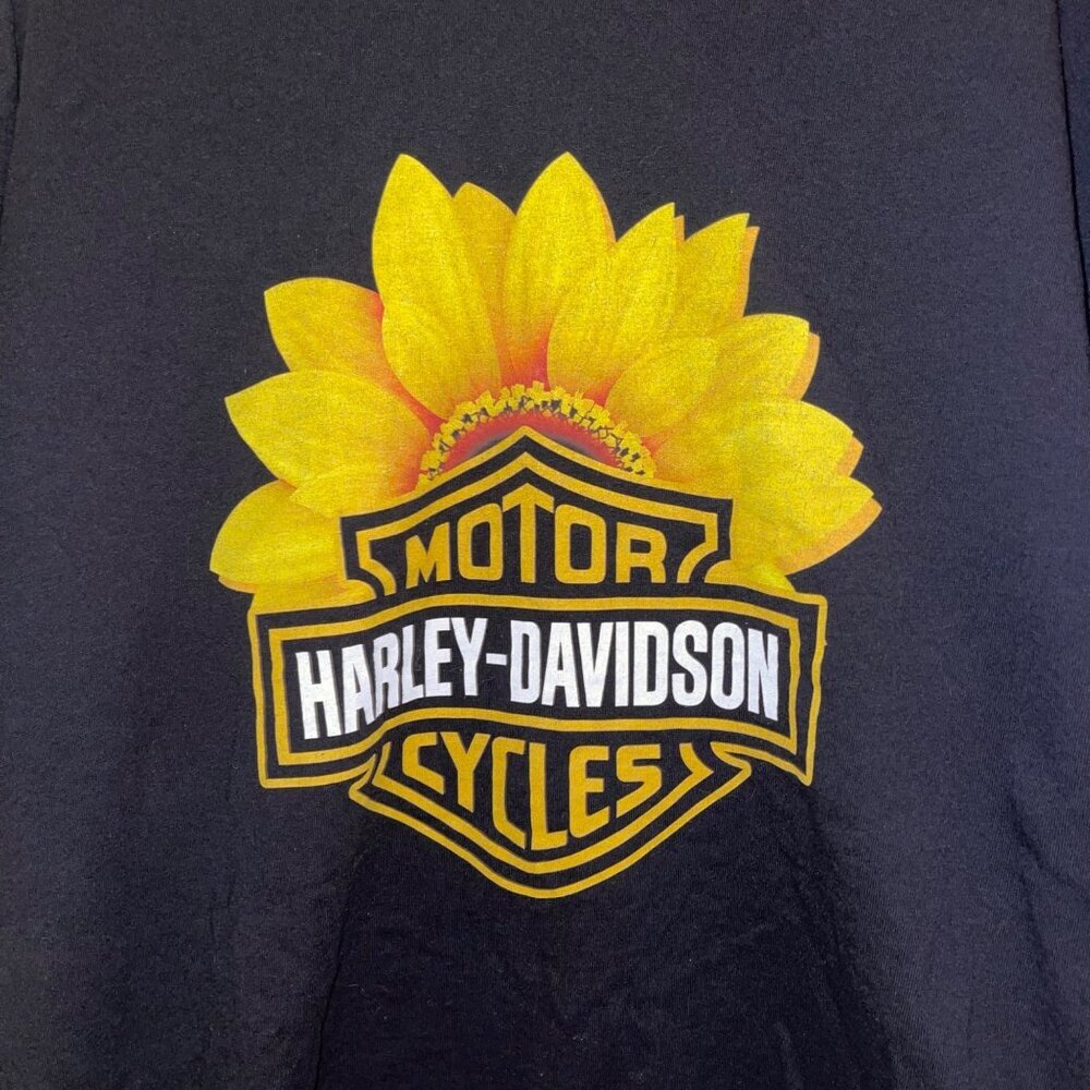 Womens Tee Shirt Size 2XL Black Harley Davidson Sunflower Crew Neck Casual - Picture 3 of 6